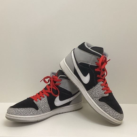 Nike Air Jordan 1 Mid Cement w/ Red Accents - Picture 1 of 6